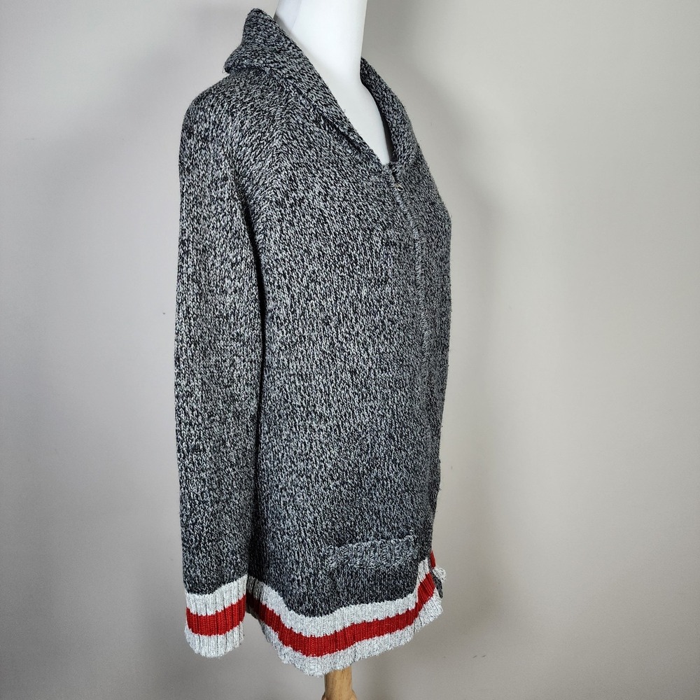 Warehouse One Cabin Sweater Womens XL Knit Gray Red White Sock Monkey Cardigan - Picture 5 of 13